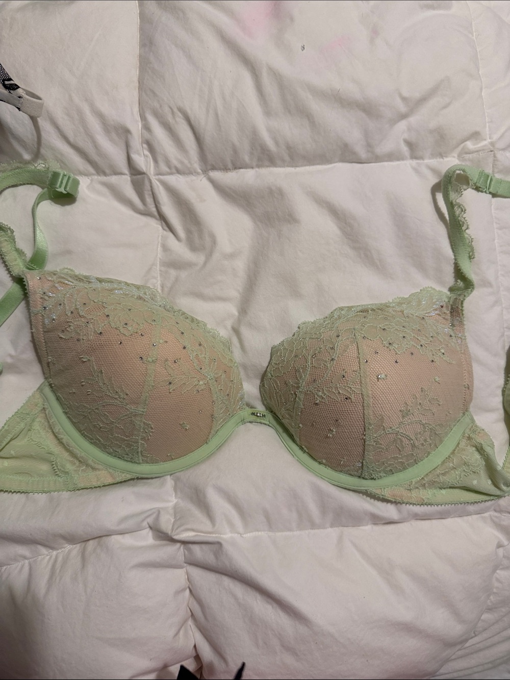 Victoria's Secret Mint Green Lace Push-Up Bra with Nude Lining